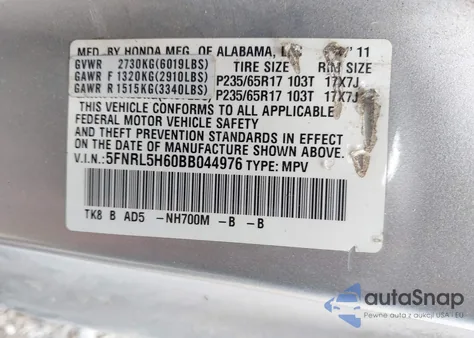 2011 Honda Odyssey Ex-L from USA, damaged, VIN 5FNRL5H60BB044976